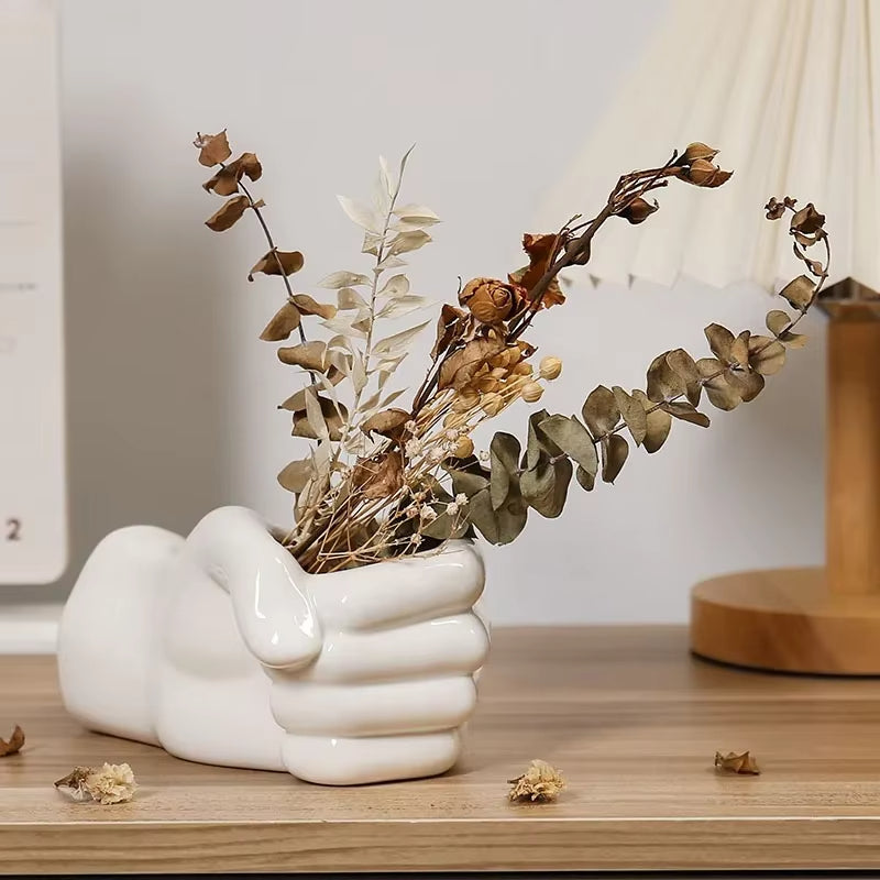 Artistic Hand Gesture Ceramic Tabletop Flower Vase