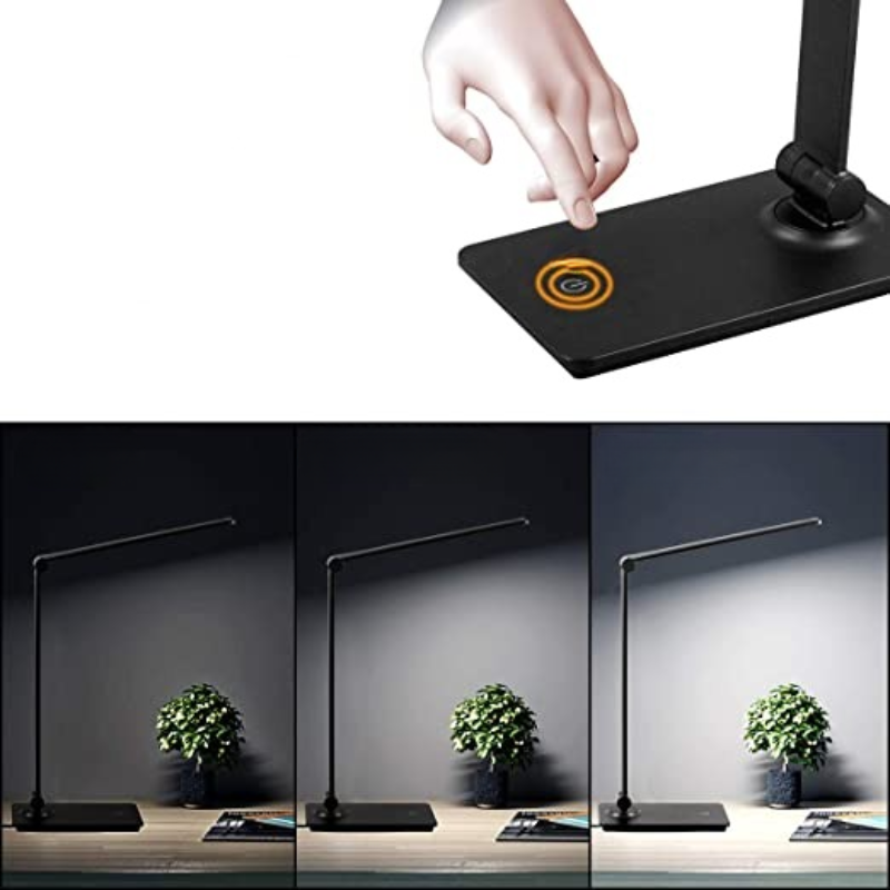 LED desk lamp, touch control desk lamp with 3 brightness levels, dimmable office lamp with adjustable arm, foldable table lamp for desk bedroom nightstand office