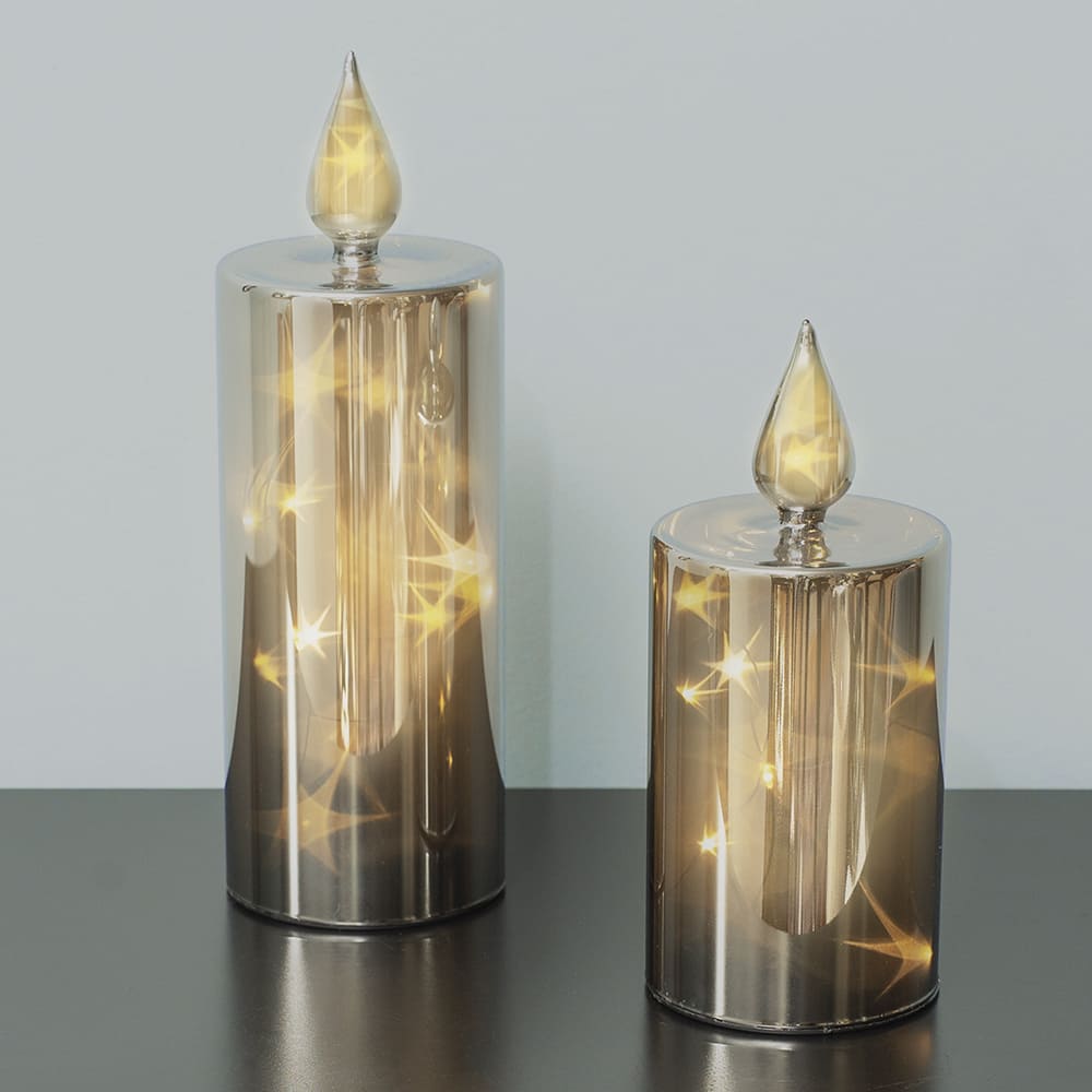 LED Smoky 2pc. Glass Candle Set