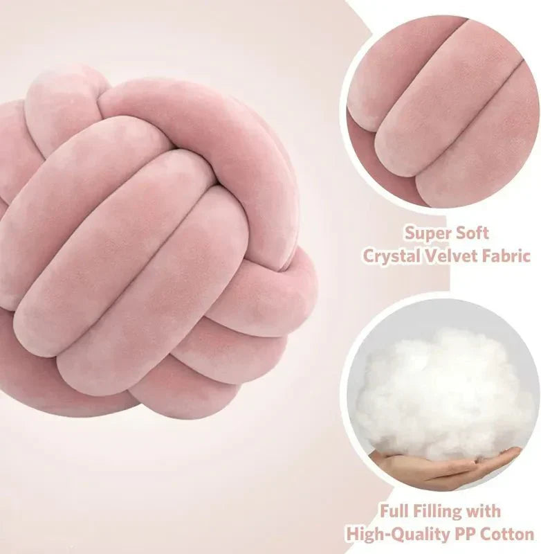 Decorative, soft cushion with knotted ball in suede look