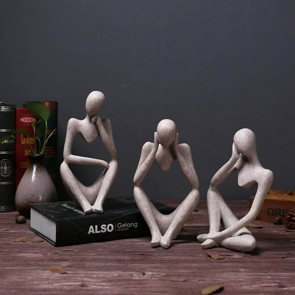 Resin Thinker Figurine with Contemporary Abstract Design