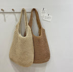 Women Straw Tote Bag Beige One Size Bohemian Beach Bag