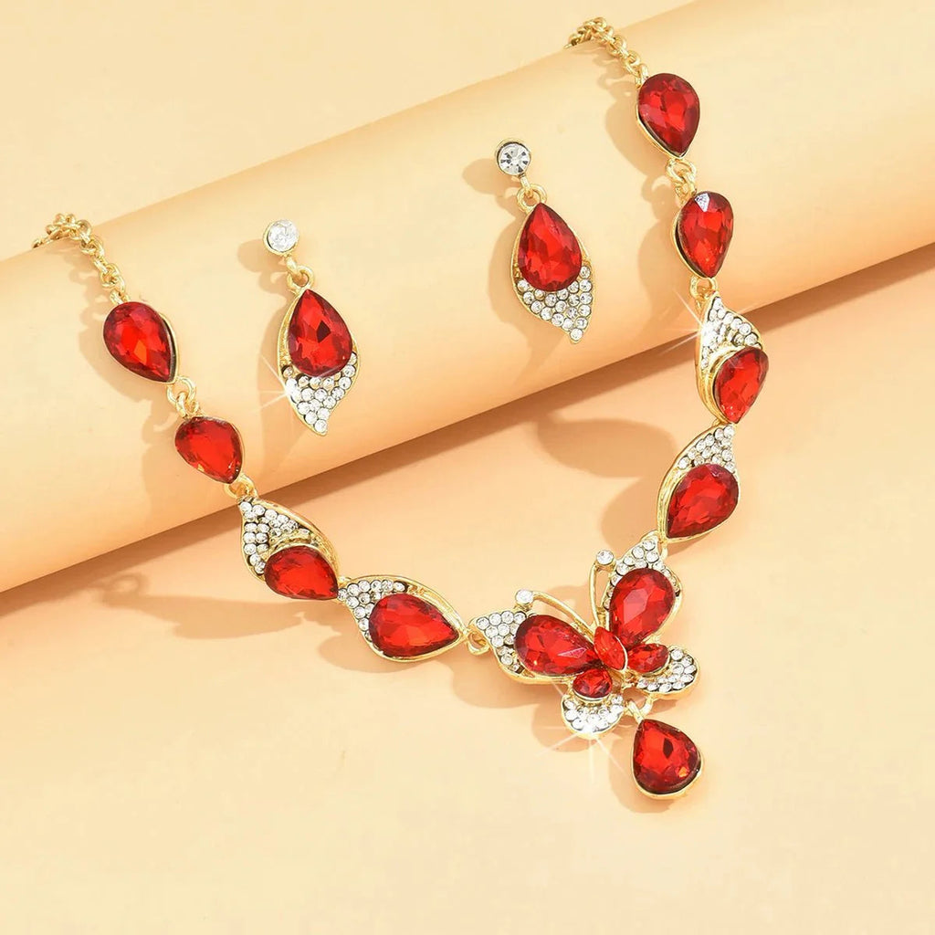 Diamond Gem Set Butterfly Necklace and Earring Set