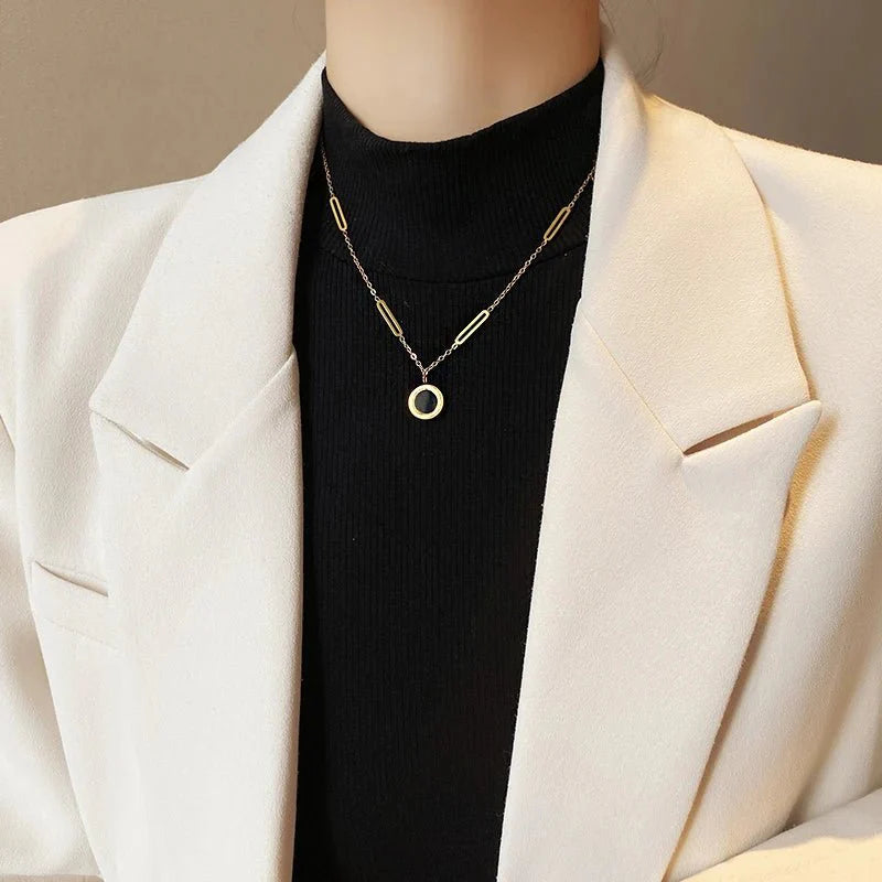Double Sided Roman Numeral Pendant Necklace