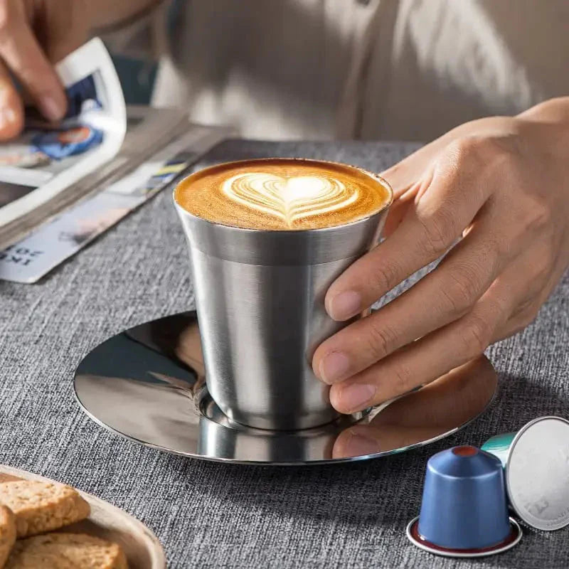 Double Wall Insulated Stainless Steel Espresso Cup Capsule Coffee Mug
