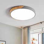 Minimalistic Round LED Ceiling Light with Wood Décor – Modern Design, Dimmable