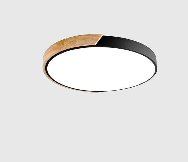 Minimalistic Round LED Ceiling Light with Wood Décor – Modern Design, Dimmable