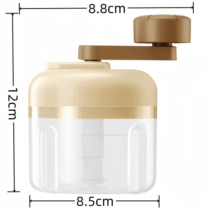Manual food grinder with a button for quick chopping and grinding
