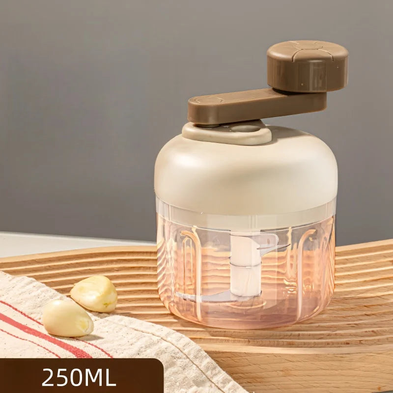 Manual food grinder with a button for quick chopping and grinding