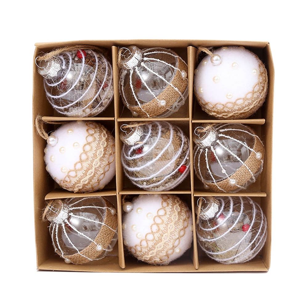 Set of 9 Christmas Tree Ball Ornaments, 8 cm