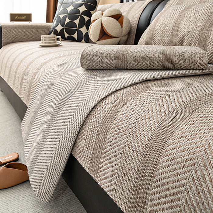 Minimalist Herringbone Sofa Cover | Breathable, Pet-Friendly Protection