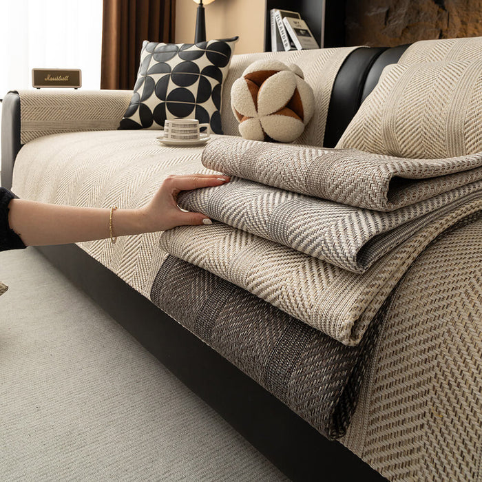 Minimalist Herringbone Sofa Cover | Breathable, Pet-Friendly Protection