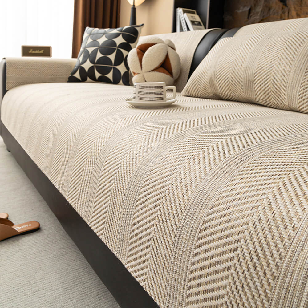 Minimalist Herringbone Sofa Cover | Breathable, Pet-Friendly Protection