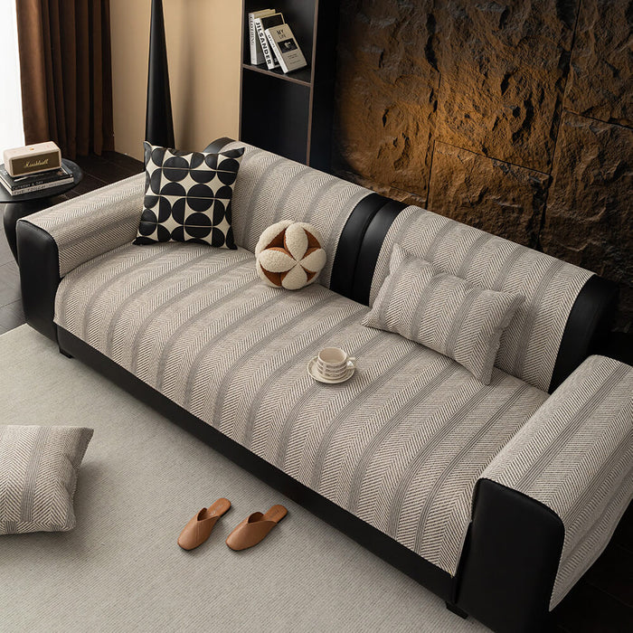 Minimalist Herringbone Sofa Cover | Breathable, Pet-Friendly Protection