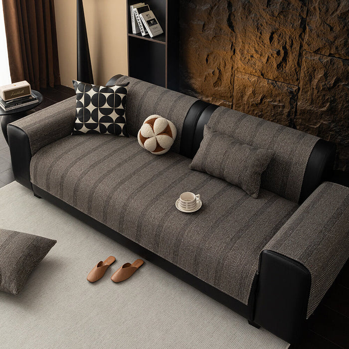 Minimalist Herringbone Sofa Cover | Breathable, Pet-Friendly Protection