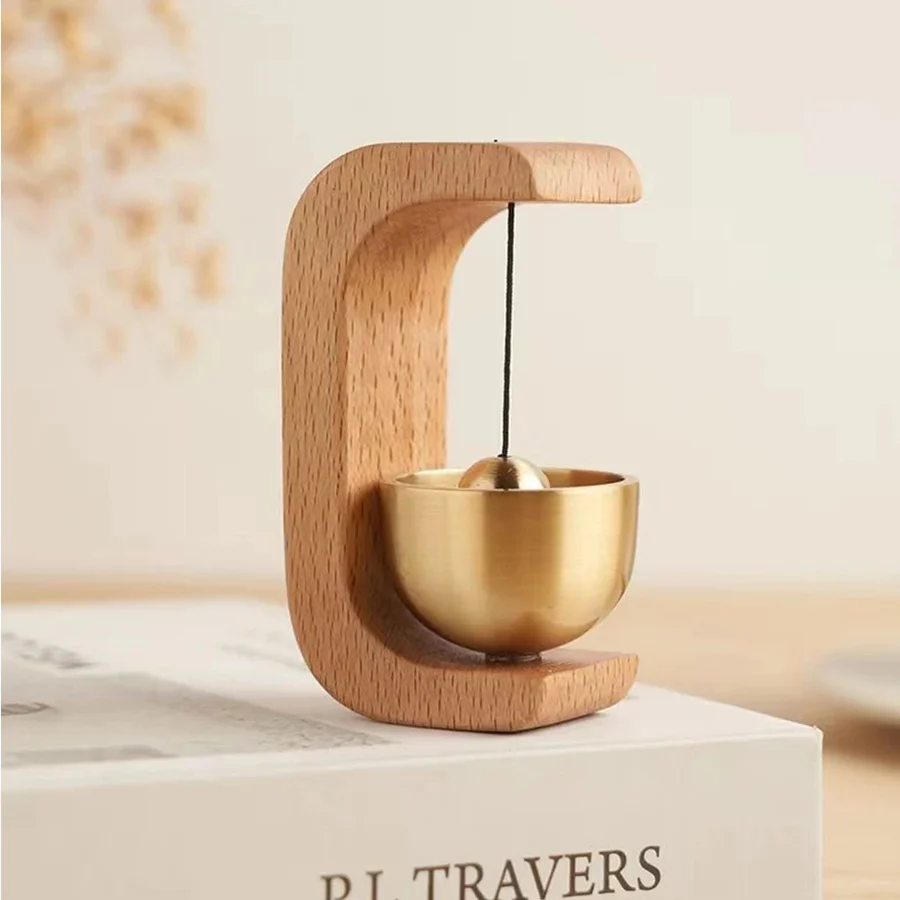 Wireless Door Chime with Brass Bell and Wooden Frame