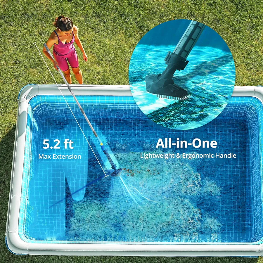 Cordless Pool Cleaner, Rechargeable with Interchangeable Heads