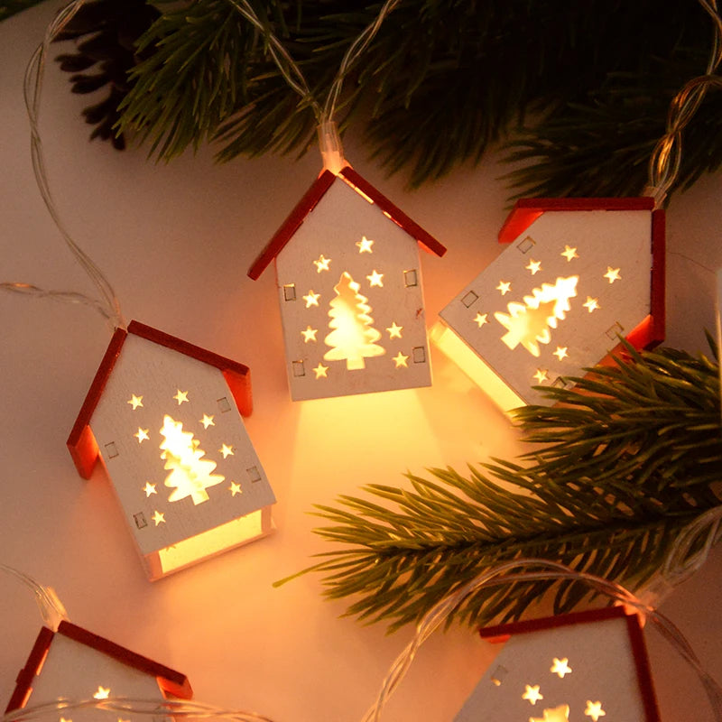 LED Christmas Houses Made of Wood with Festive Lighting