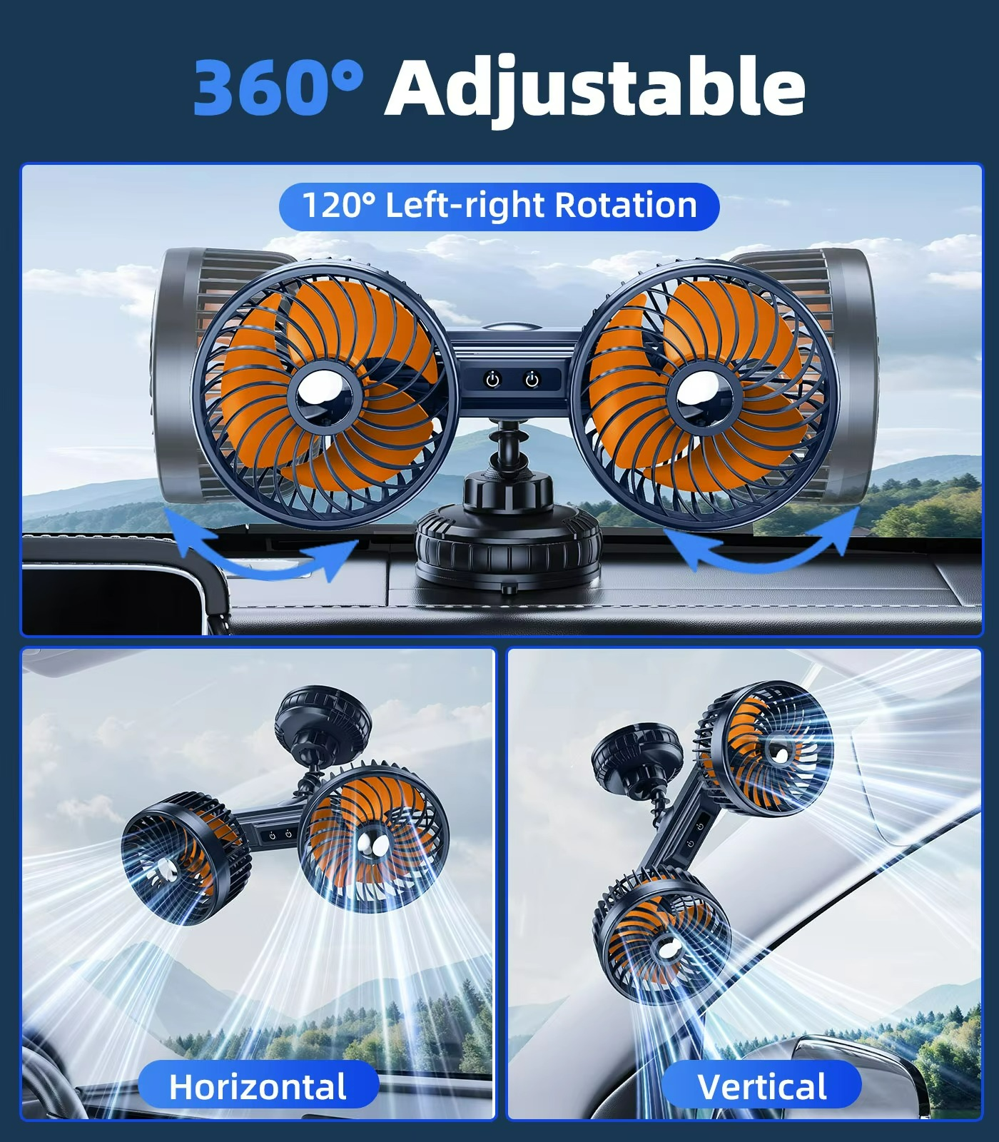 AeroBreeze Car Fan | Wireless fan with 4000 mAh battery and 3 fan speeds