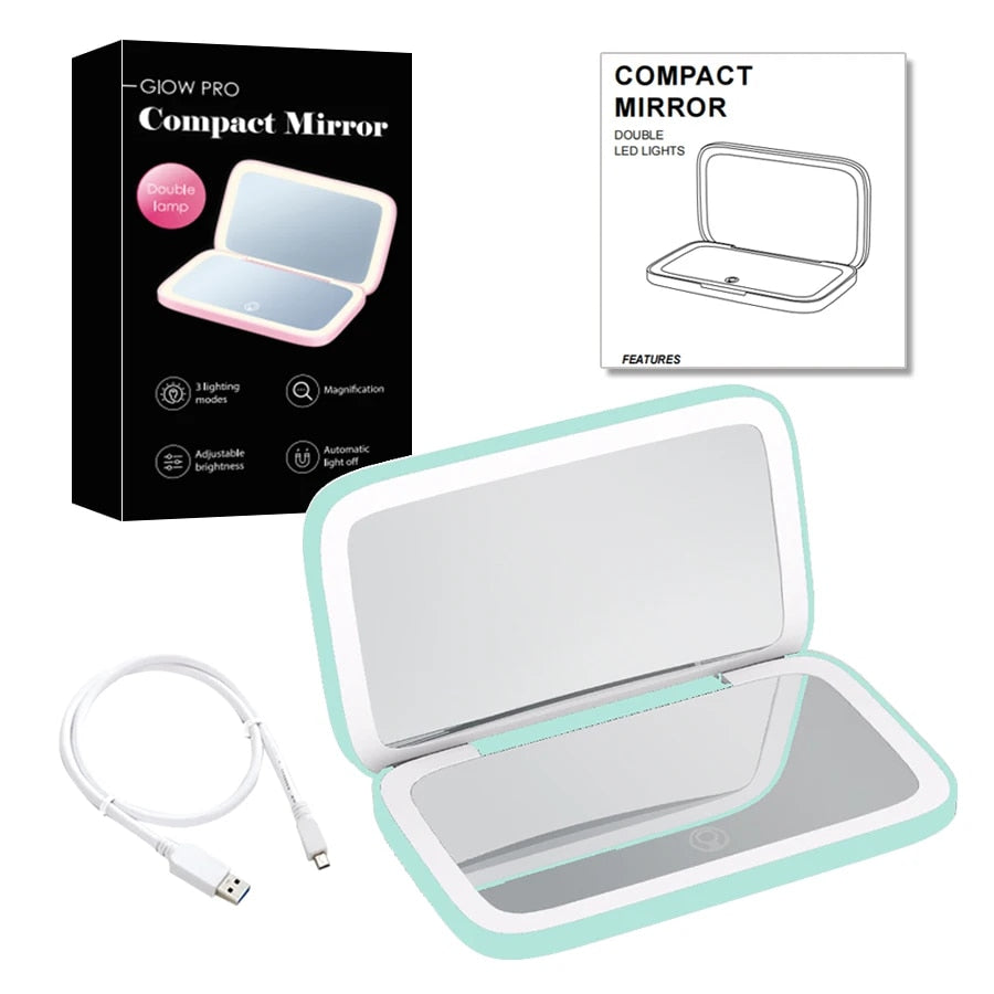 Mini LED 10x Magnification Cosmetic Mirror with Various Light Settings, USB Rechargeable