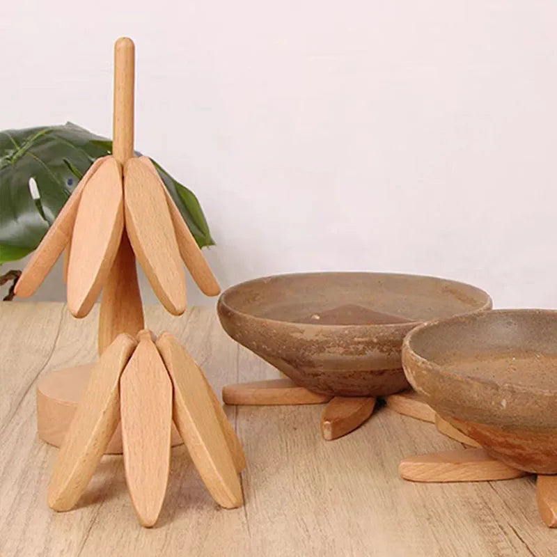 Decorative Wooden Coasters and Trivets - Heat-Resistant Table Mats (4PCS)
