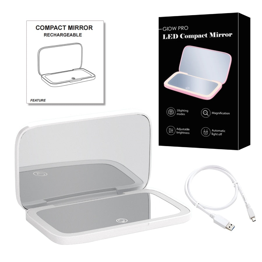Mini LED 10x Magnification Cosmetic Mirror with Various Light Settings, USB Rechargeable
