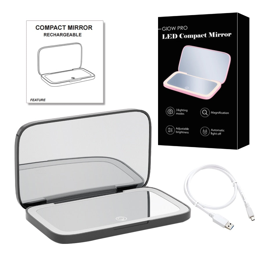 Mini LED 10x Magnification Cosmetic Mirror with Various Light Settings, USB Rechargeable
