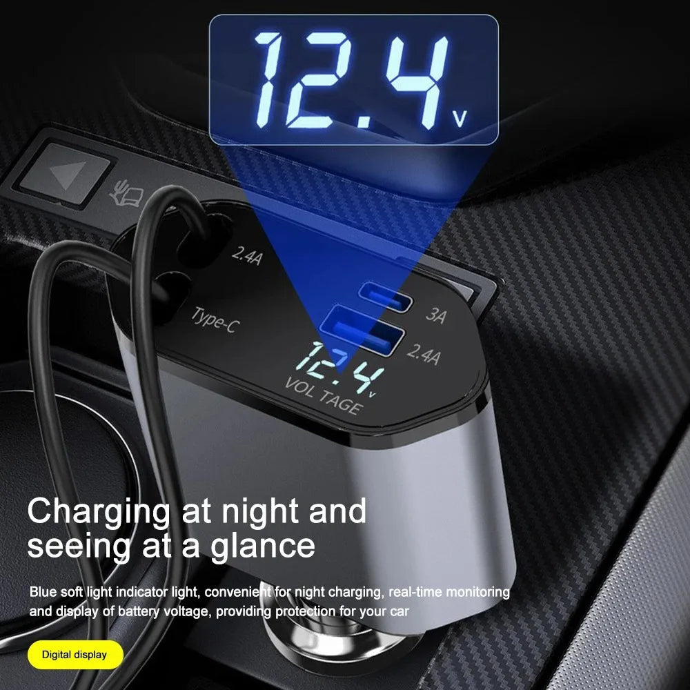 Foldable Car Charger with USB-C and USB-A – 120W Fast Charging