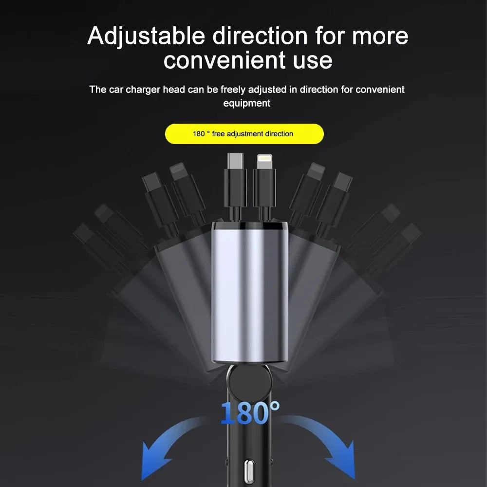 Foldable Car Charger with USB-C and USB-A – 120W Fast Charging