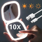 Mini LED 10x Magnification Cosmetic Mirror with Various Light Settings, USB Rechargeable