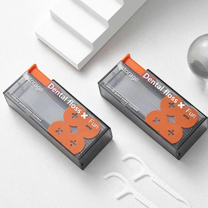Portable dental floss dispenser with 10 automatically ejecting dental floss sticks