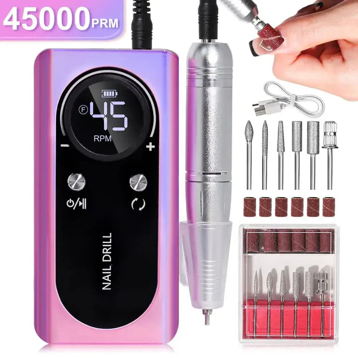 High Performance 45000RPM Portable Electric Nail File With Battery | Quiet Design for Professional Manicure