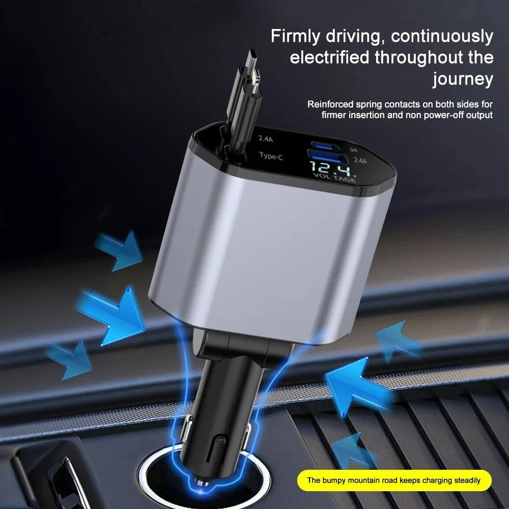 Foldable Car Charger with USB-C and USB-A – 120W Fast Charging