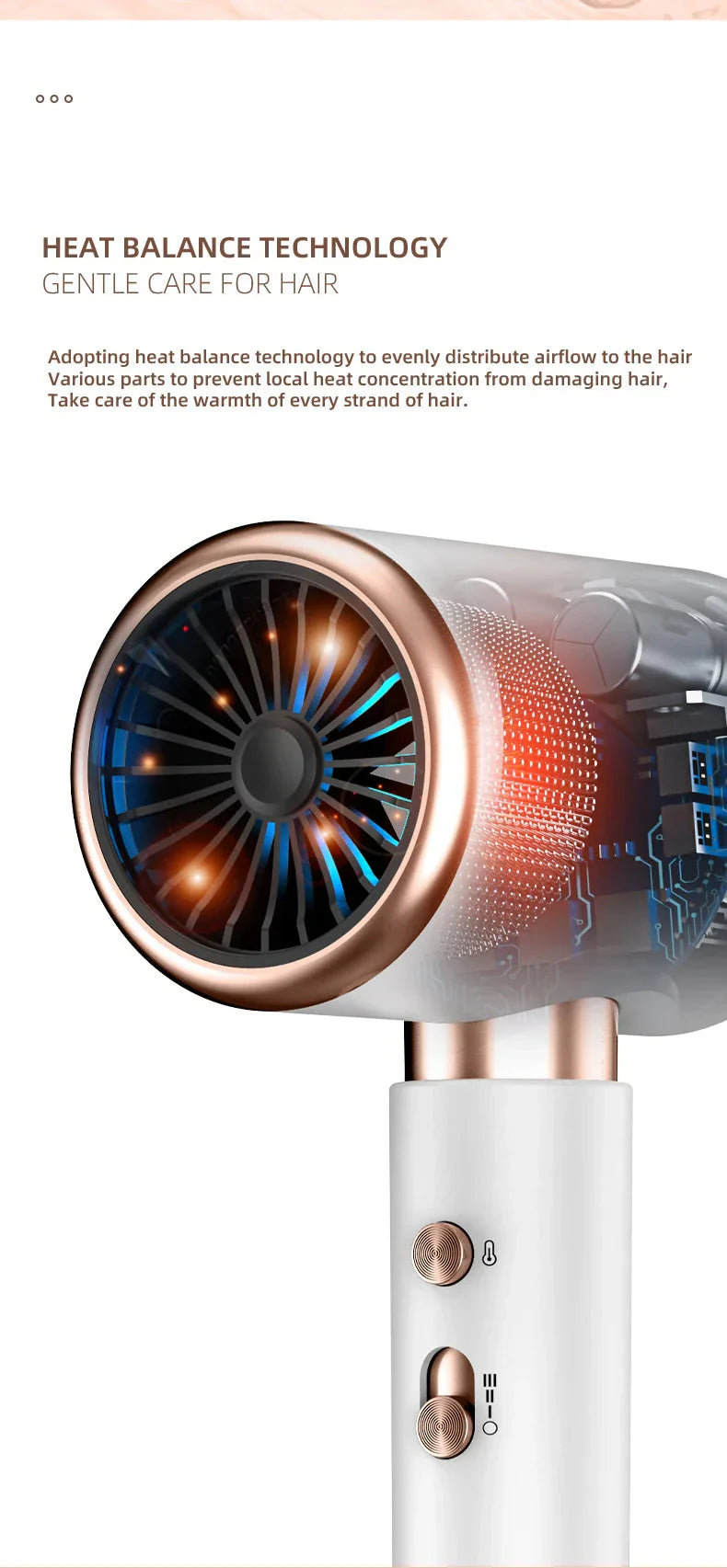High-performance hair dryer 2400W with cold and warm air function - Ion technology