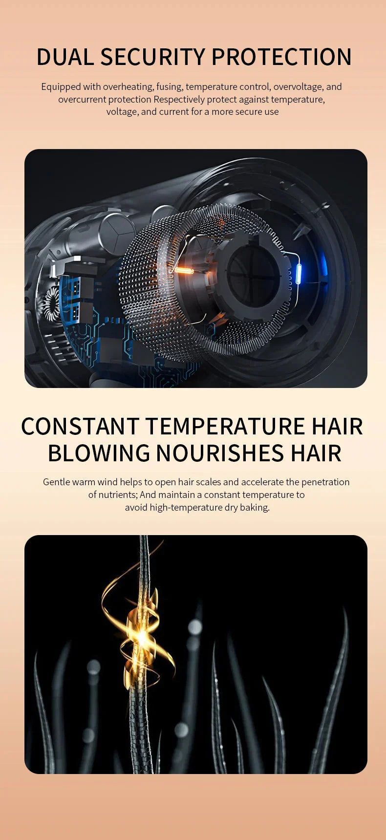 High-performance hair dryer 2400W with cold and warm air function - Ion technology
