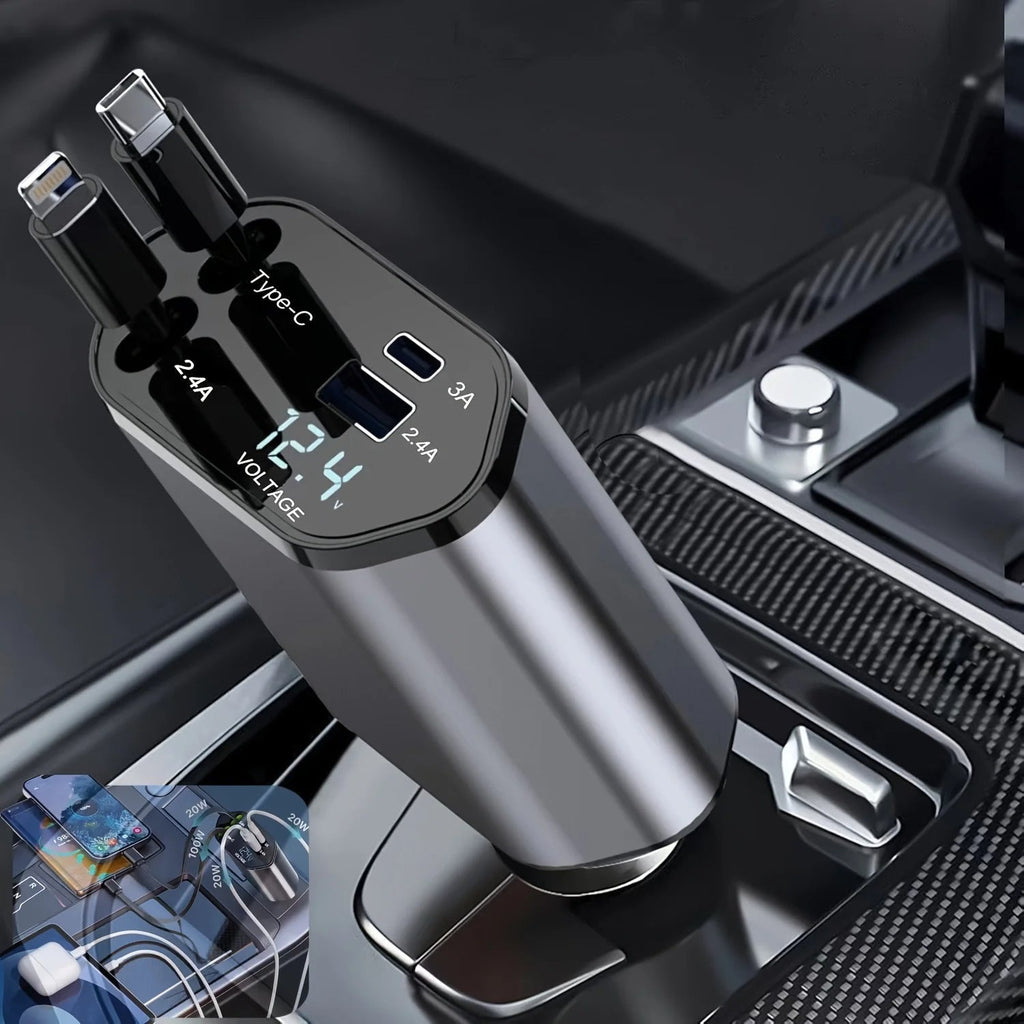 Foldable Car Charger with USB-C and USB-A – 120W Fast Charging