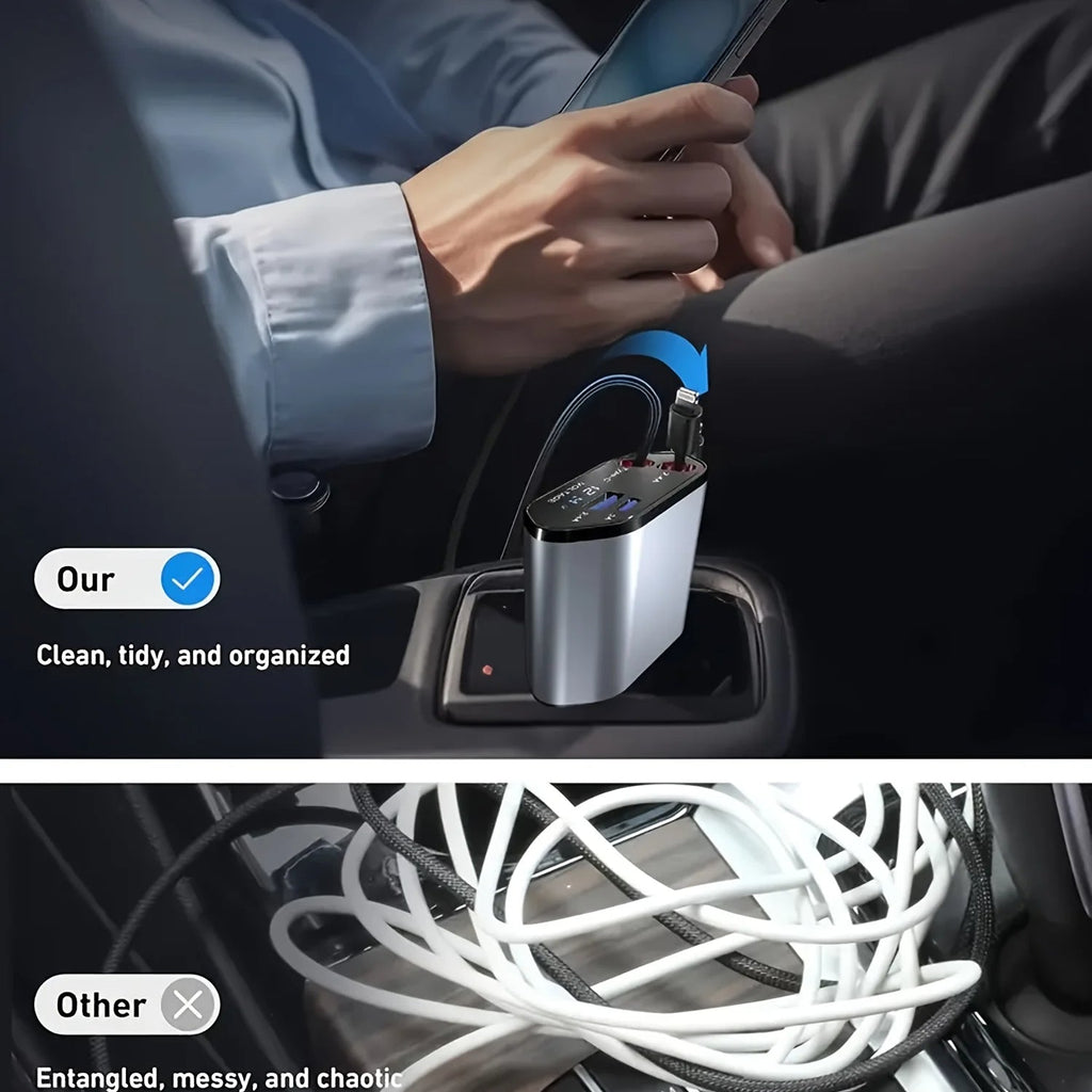 Foldable Car Charger with USB-C and USB-A – 120W Fast Charging