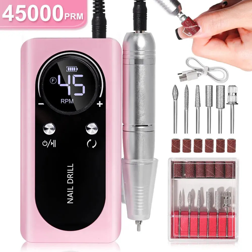 High Performance 45000RPM Portable Electric Nail File With Battery | Quiet Design for Professional Manicure