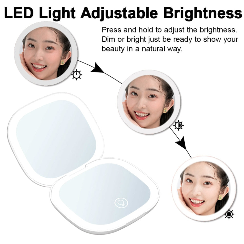 Mini LED 10x Magnification Cosmetic Mirror with Various Light Settings, USB Rechargeable