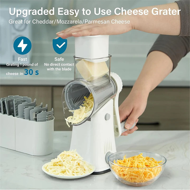 5-in-1 Rotary Cheese Grater - Veggie Slicer & Shredder
