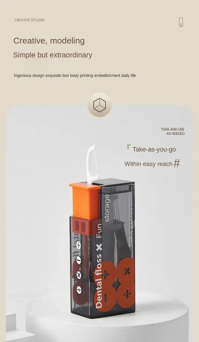 Portable dental floss dispenser with 10 automatically ejecting dental floss sticks