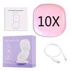 Mini LED 10x Magnification Cosmetic Mirror with Various Light Settings, USB Rechargeable