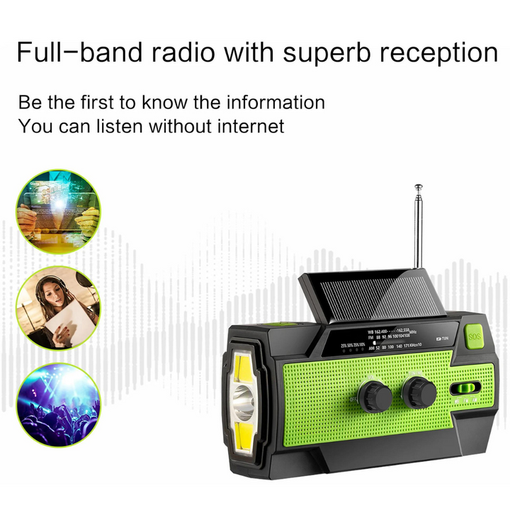 Multifunctional solar-powered radio