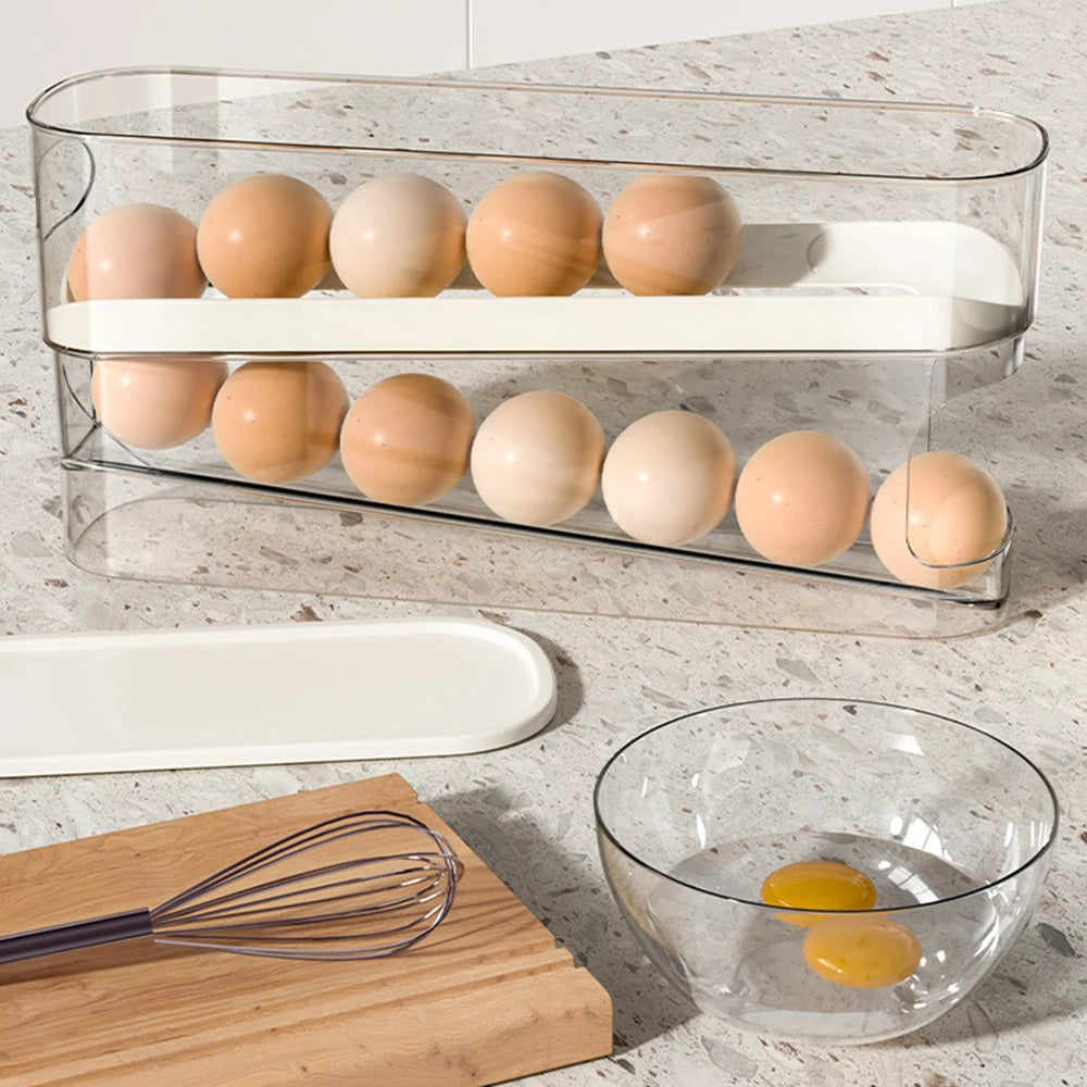 Automatic Rolling Egg Holder for Refrigerator Storage