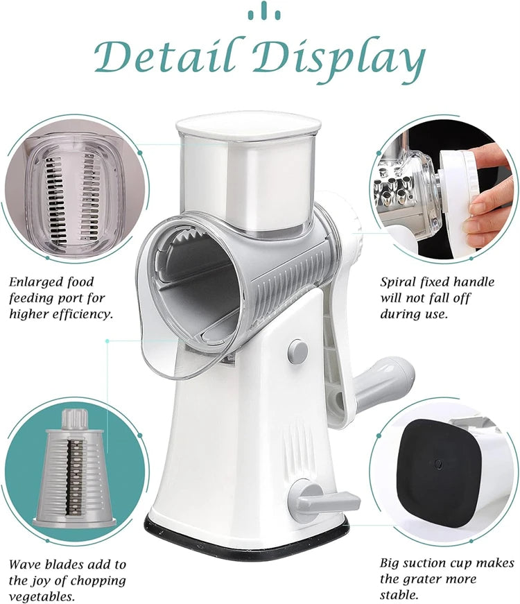 5-in-1 Rotary Cheese Grater - Veggie Slicer & Shredder