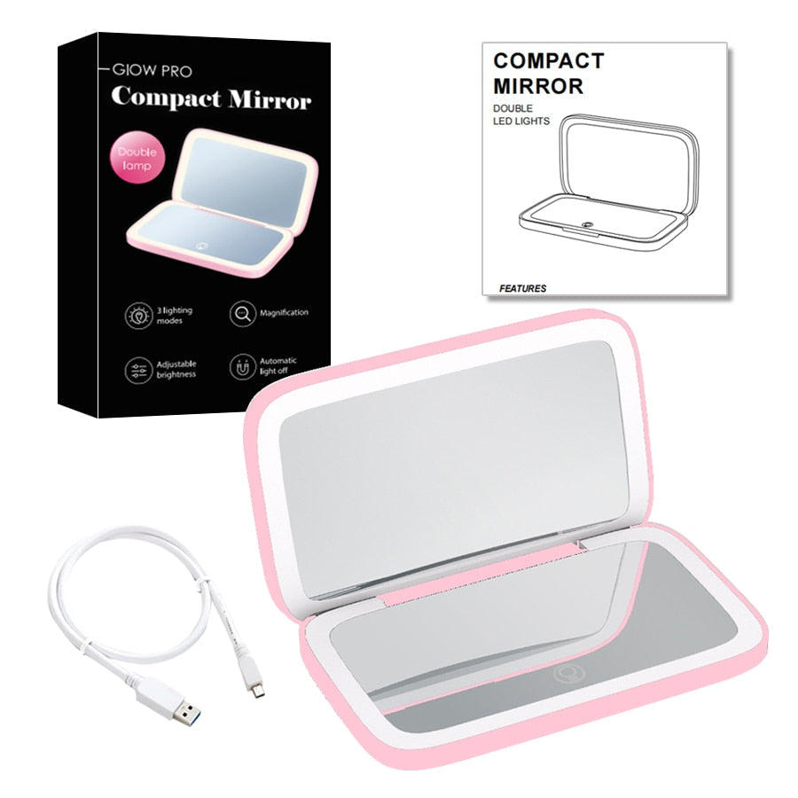Mini LED 10x Magnification Cosmetic Mirror with Various Light Settings, USB Rechargeable