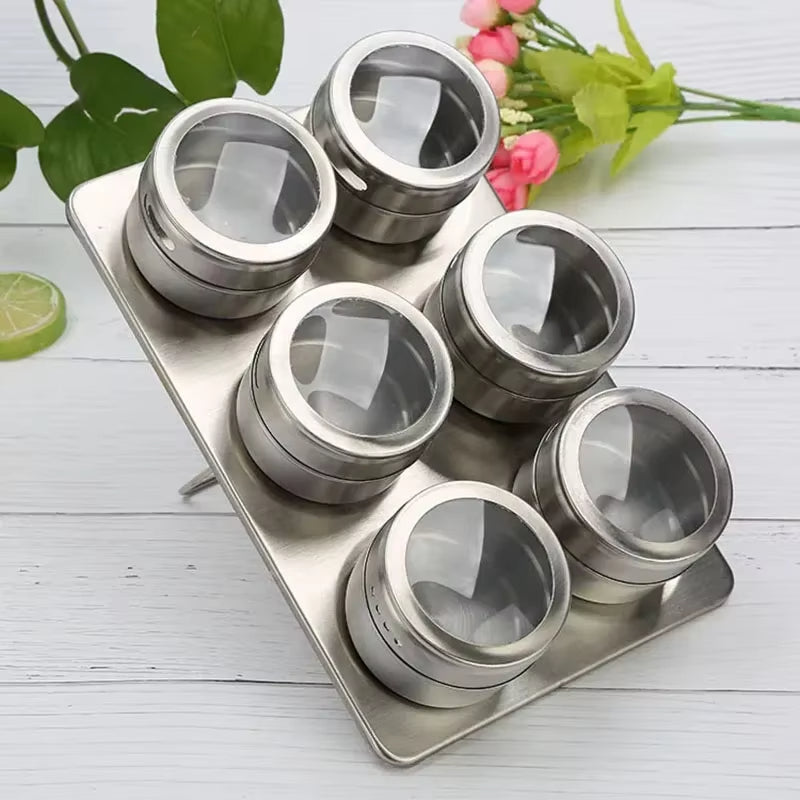 Magnetic Spice Jar Set with Clear Lids, Set of 6