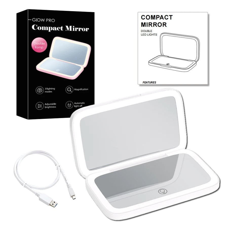 Mini LED 10x Magnification Cosmetic Mirror with Various Light Settings, USB Rechargeable