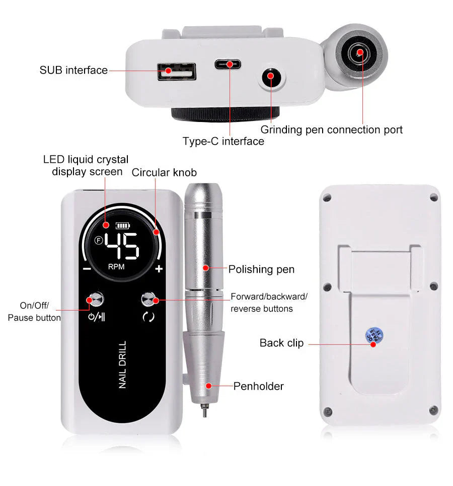 High Performance 45000RPM Portable Electric Nail File With Battery | Quiet Design for Professional Manicure