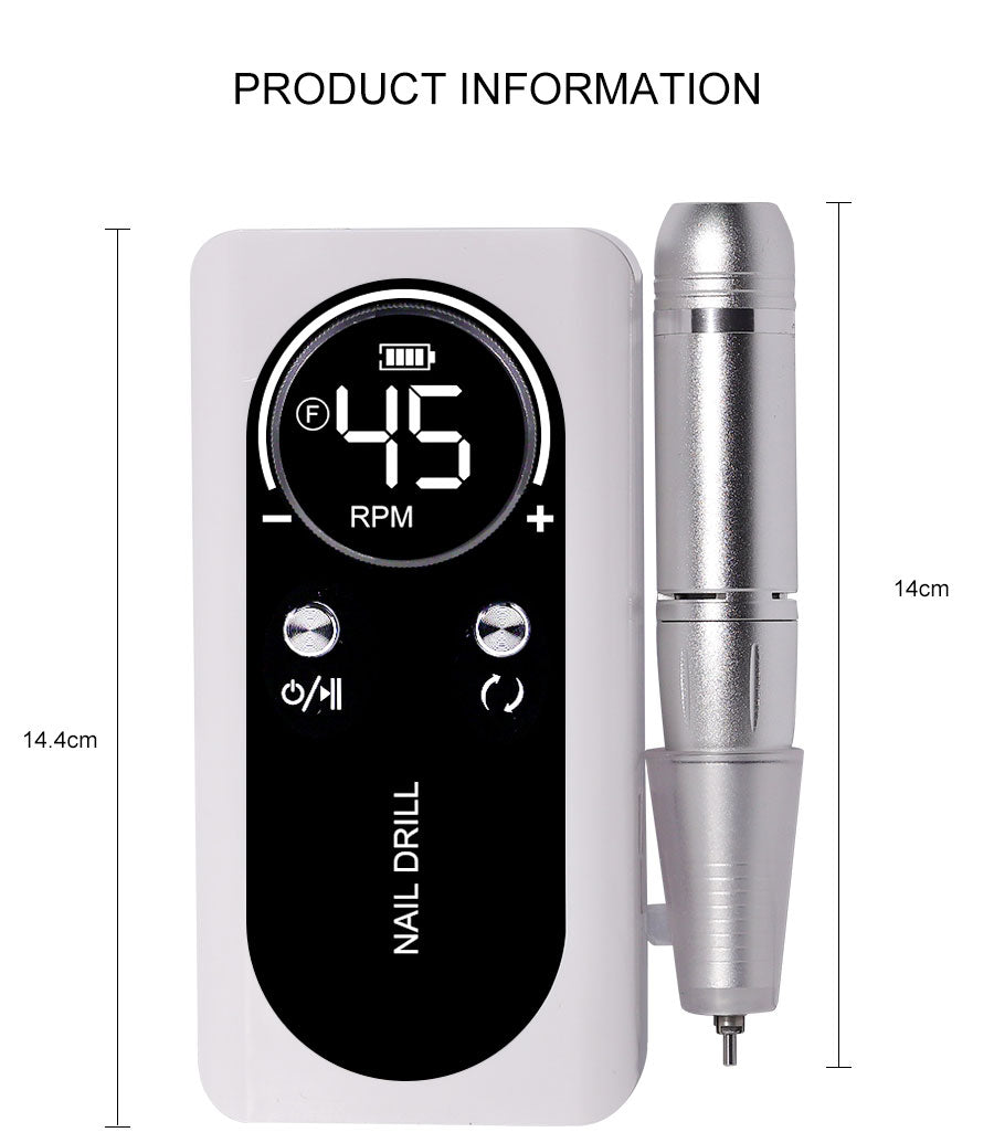 ProNail 45000RPM Electric Nail File – Portable Rechargeable E-File for Manicure & Acrylic Nails | Low Noise
